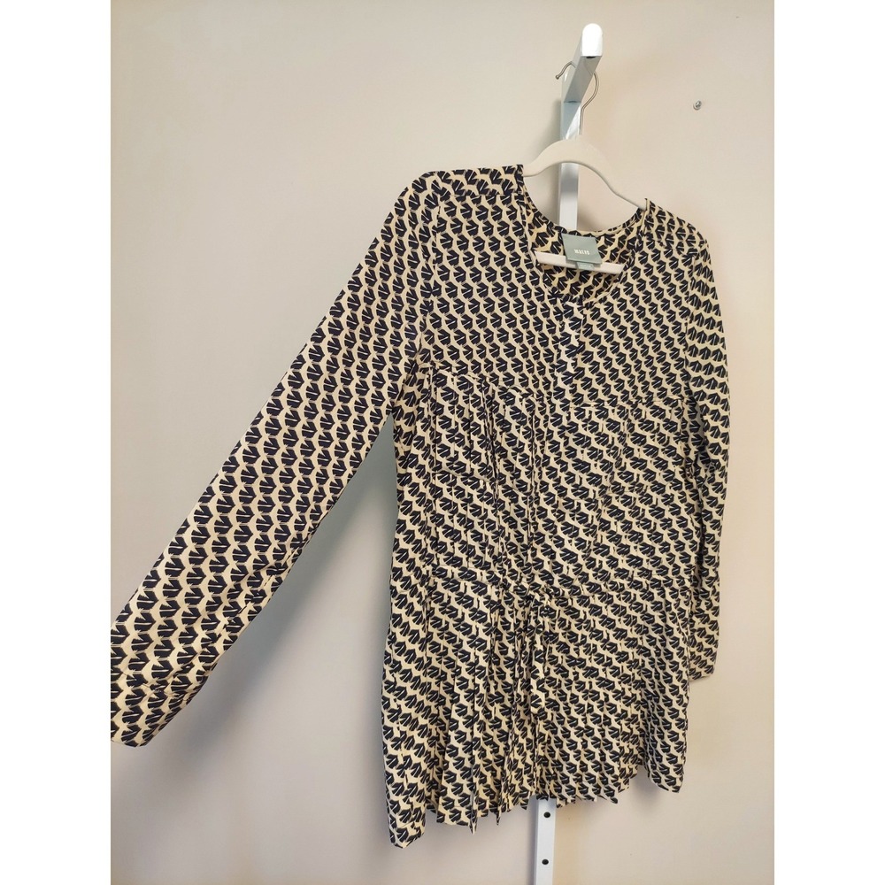 Maeve Anthropologie Navy Cream Geometric Print Peplum Tunic Blouse Medium